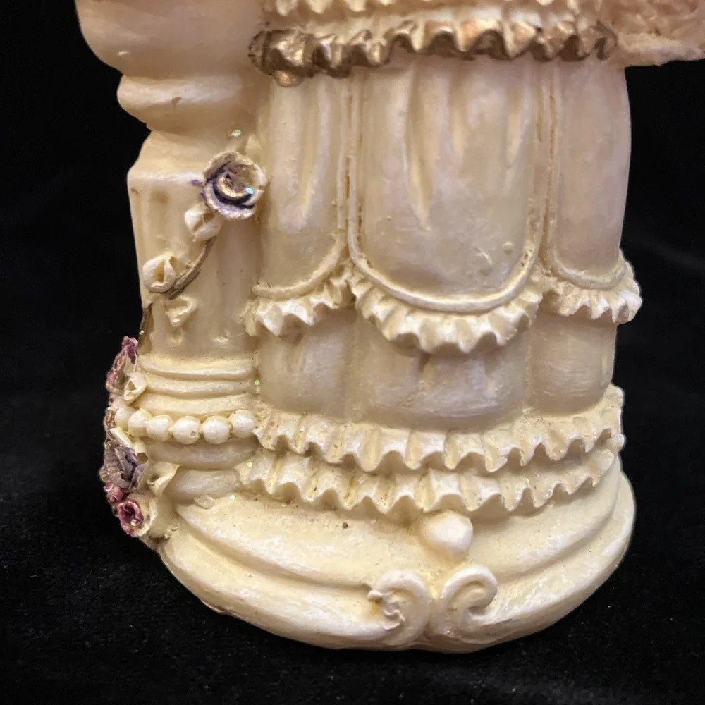 Vintage Victorian Woman w/ Basket of Shimmery Flowers Colonial Lady Figurine